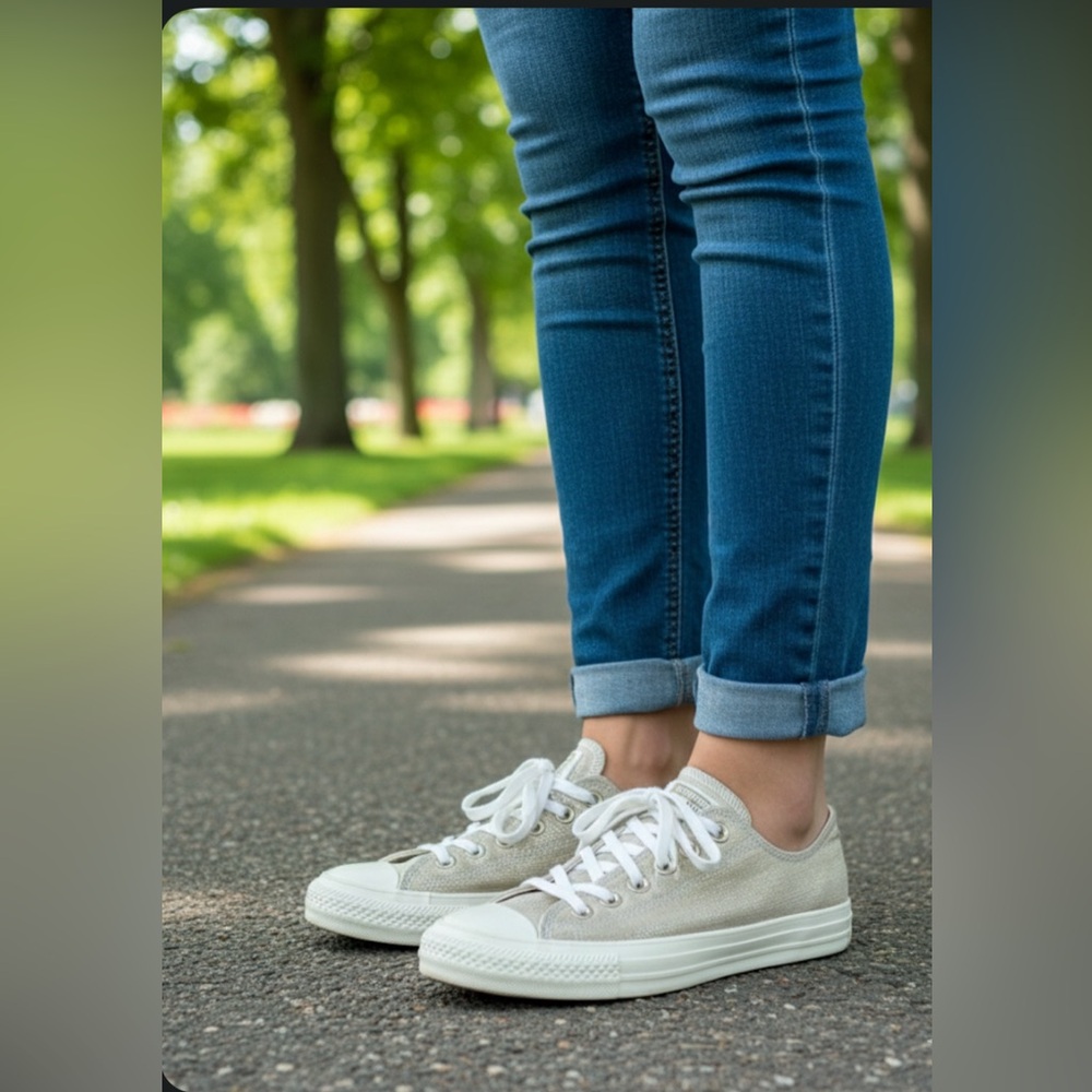 Gold Women Low Top Converse | Size: 7  | Color: Gold,white